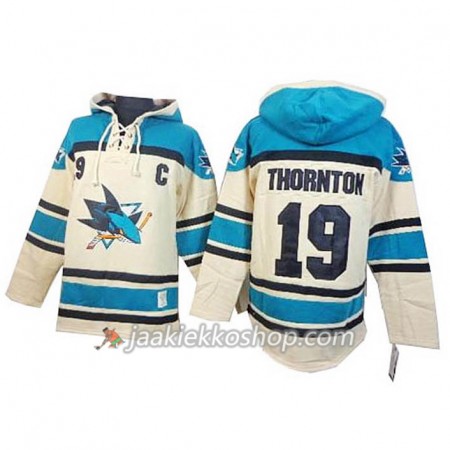 Miehille NHL San Jose Sharks Joe Thornton 19 Cream Sawyer Hooded Sweatshirt
